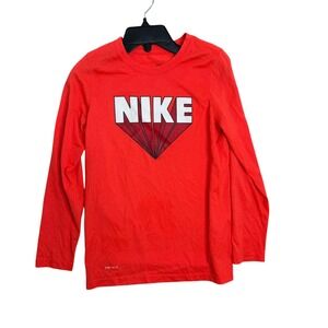 Nike‎ Dri Fit Long Sleeve Shirt Red Graphic Print Athletic Kids Size M